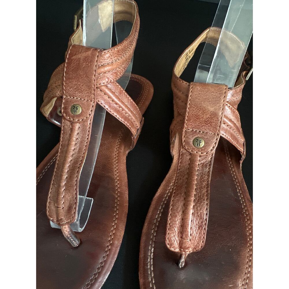 Frye Alessia Trapunto Brown Leather Buckled Thong Sandals Size 7 - Picture 5 of 11